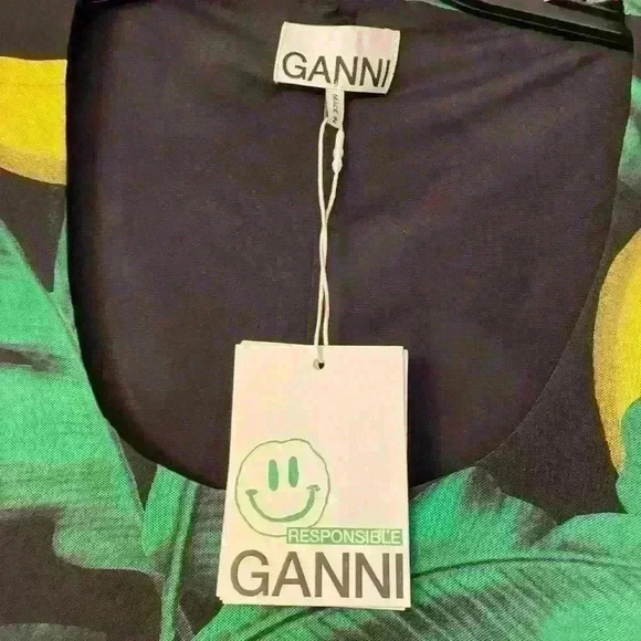 GANNI Tropical Ruched A-Line Midi Dress - Picture 4 of 11